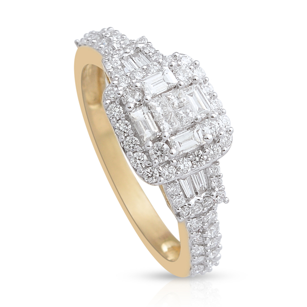 ILIANA 18K Y Gold IGI Certified Diamond (Sqr and Bgt) (SI/G-H) Ring 1.000 Ct.