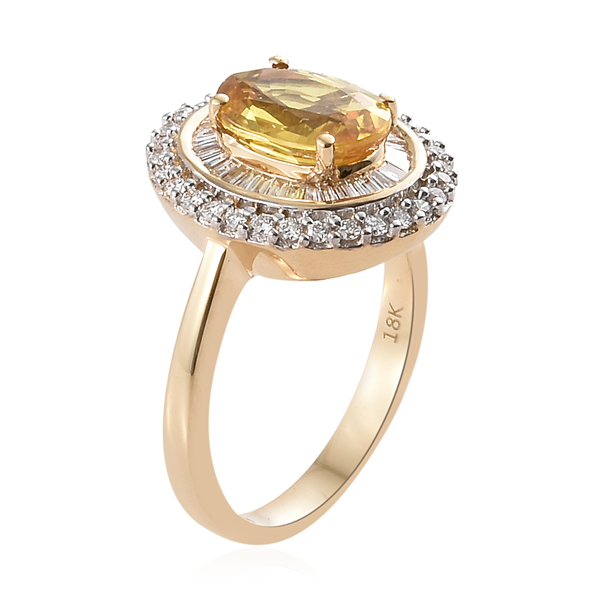 Collectors Edition - ILIANA 18K Yellow Gold  Loupe Clean AAA Yellow Sapphire (Rare Size Ovl 9x7mm, 2.25 Ct) and Diamond (SI/G-H) Ring 2.750 Ct. Gold wt 5.31 Gms.
