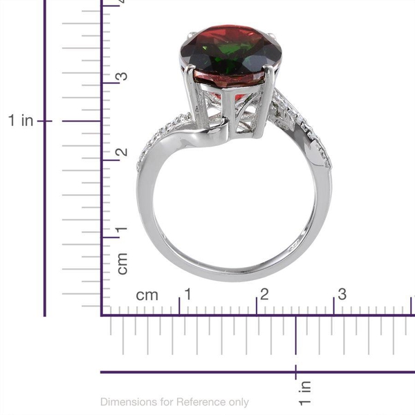 Tourmaline Colour Quartz (Ovl 8.50 Ct), Diamond Ring in Platinum Overlay Sterling Silver 8.530 Ct.
