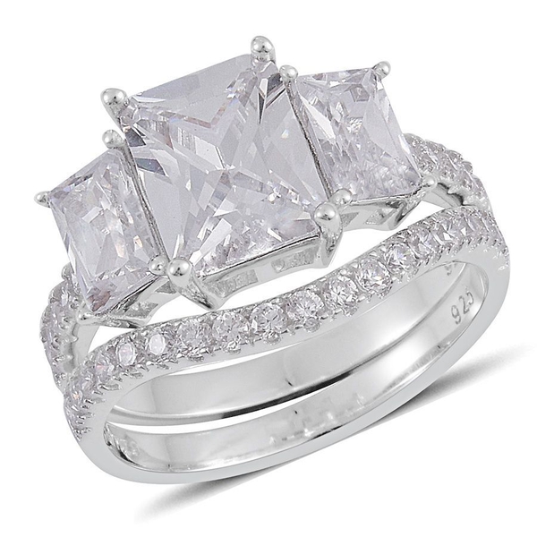 AAA Simulated White Diamond 2 Ring Set in Rhodium Plated Sterling Silver