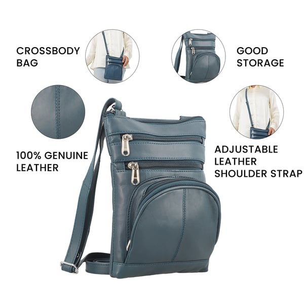 100% Genuine Leather Crossbody Bag with Adjustable Leather Shoulder Strap (Size 23x17 Cm) - Teal