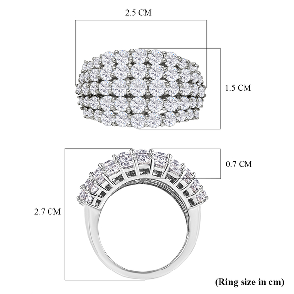 Moissanite Cluster Ring in Platinum Overlay Sterling Silver 3.44 Ct, Silver Wt. 4.60 Gms