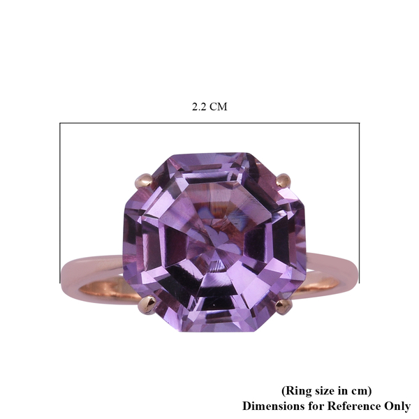 OCTILLION CUT Rose De France Amethyst Solitaire Ring in Rose Gold Overlay Sterling Silver 6.52 Ct.