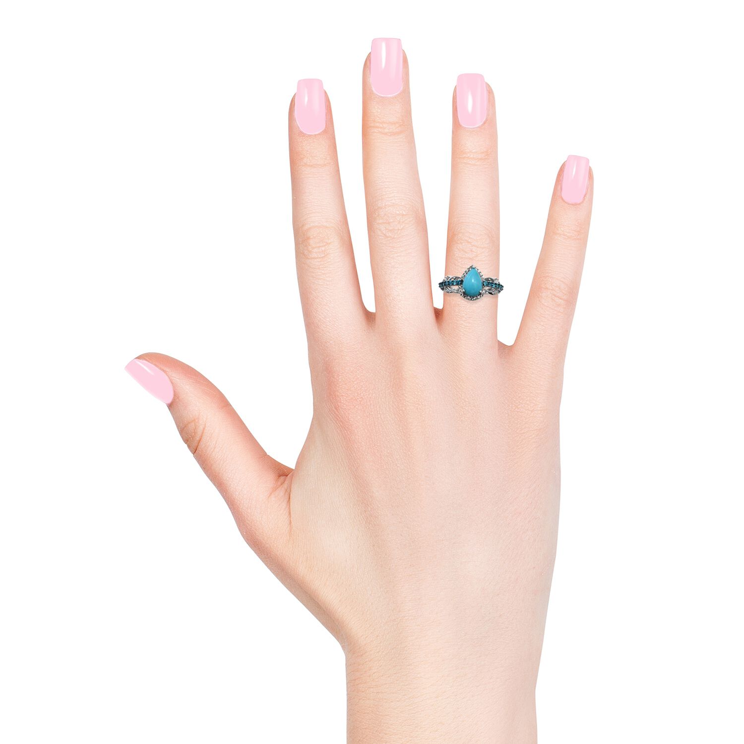 Arizona Sleeping Beauty Turquoise (Pear), Malgache Neon Apatite and Natural Cambodian Zircon Ring in Platinum Overlay Sterling Silver 2.250 Ct.