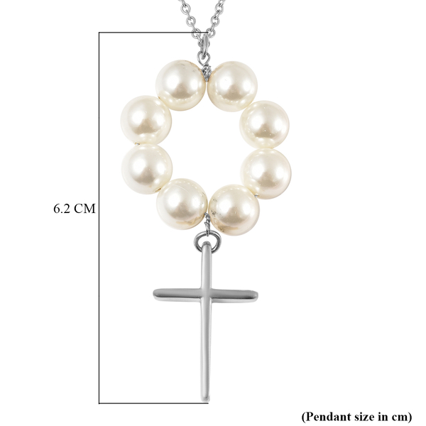 White Shell Pearl Cross Necklace ( Size 24) in Silver Tone