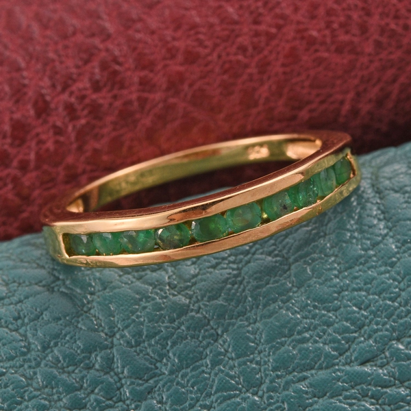 Kagem Zambian Emerald (Rnd) Half Eternity Band Ring in 14K Gold Overlay Sterling Silver 0.500 Ct.