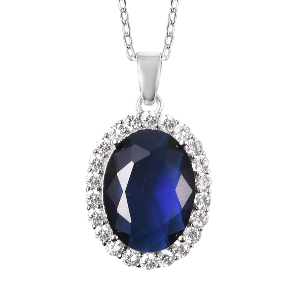 4 Piece Set -  Simulated Blue Sapphire and Simulated Diamond Ring, Necklace (Size 20 with 2 inch Ext.), Barcelet (Size 8 with Extra Clasp) and Earrings (with Clasp) in Silver Tone