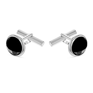One Time Deal - Sterling Silver Black Onyx Cufflinks 6.20 ct, Silver Wt 7.80 Gms.