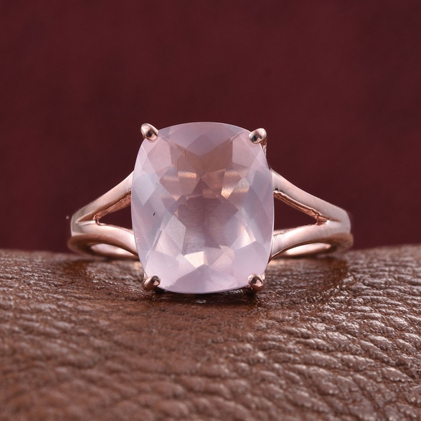 Rose Quartz (Cush) Solitaire Ring in Rose Gold Overlay Sterling Silver 6.000 Ct.
