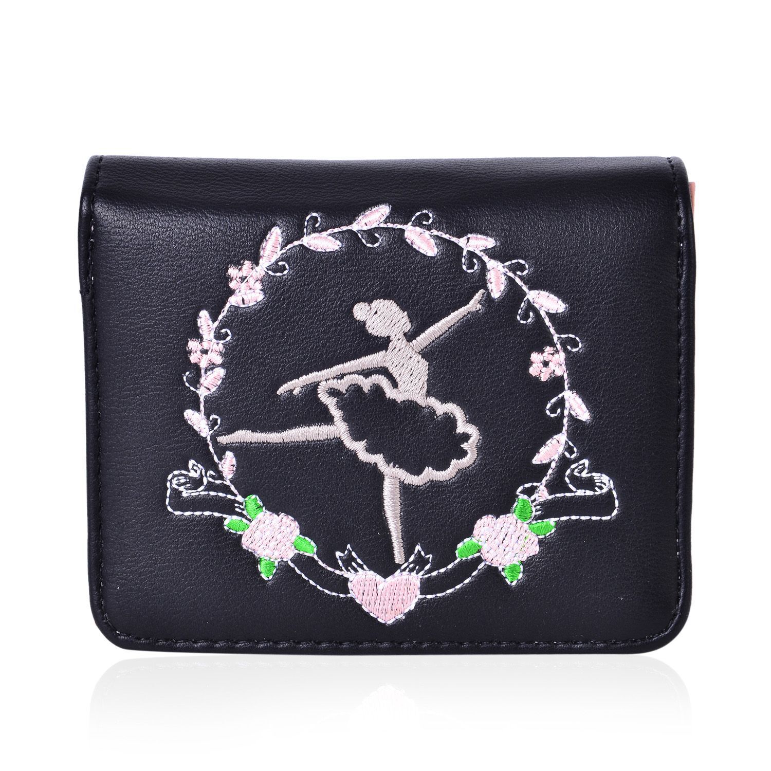 Dancing Ballerina Embroidered Black Colour Ladies Wallet with Multiple Card Slots (Size 13X9X3 Cm)