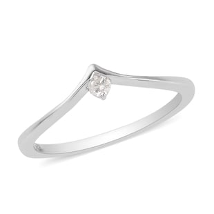 White Diamond Wishbone Ring in Platinum Overlay Sterling Silver