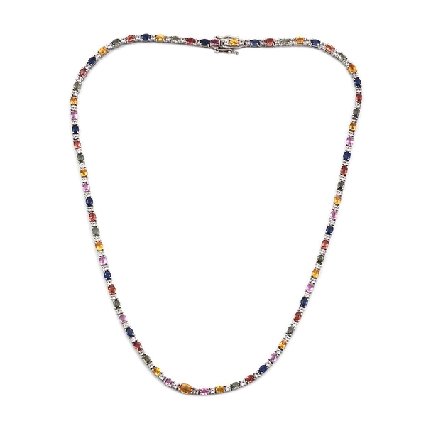 Amits Special Deal - Multi Colour Sapphire (Ovl), White Topaz Necklace (Size 18) in Platinum Overlay