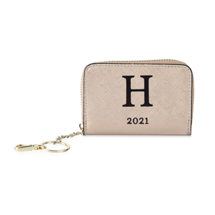 Genuine Leather Alphabet H Wallet with Engraved Message on Back Side (Size 11X7.5X2.5 Cm) - Gold