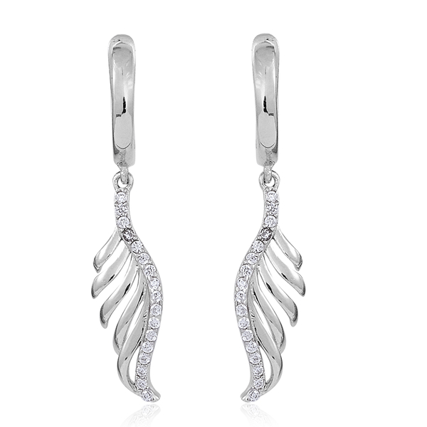 AAA Simulated White Diamond (Rnd) Earrings (with Clasp) in Rhodium Plated Sterling Silver