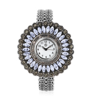 STRADA Japanese Movement White Dial Grey Crystal & Simulated Dendrite Studded Water Resistant Bangle