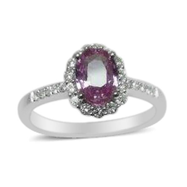 14K W Gold AAAA Hot Pink Sapphire (Ovl 0.90 Ct), Diamond (I1/I2 G-H) Ring 1.160 Ct.