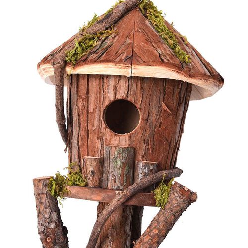 Handmade Wooden Bird House with Stand (Size 80x16x16 Cm) Natural