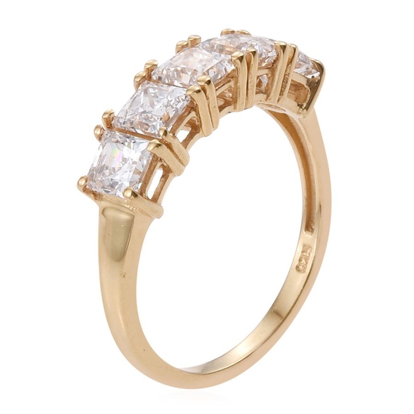 Lustro Stella - 14K Gold Overlay Sterling Silver (Sqr) 5 Stone Ring Made with Finest CZ