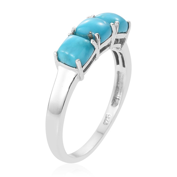Arizona Sleeping Beauty Turquoise (Cush) Trilogy Ring in Platinum Overlay Sterling Silver 1.750 Ct.