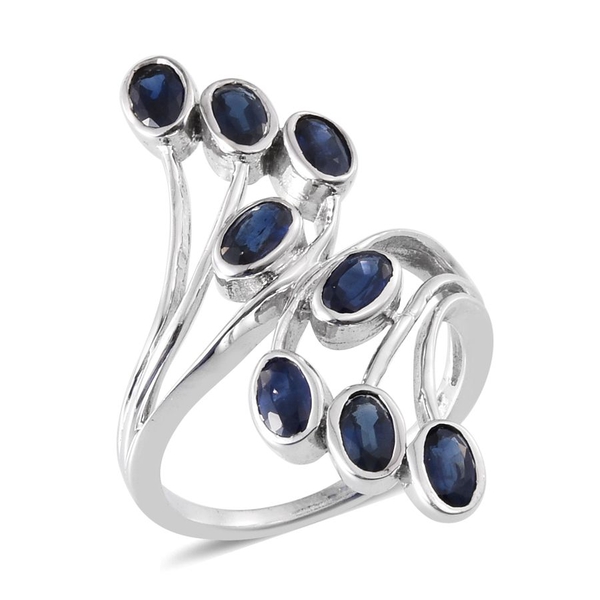 Kanchanaburi Blue Sapphire (Ovl) Crossover Ring in Platinum Overlay Sterling Silver 2.500 Ct.