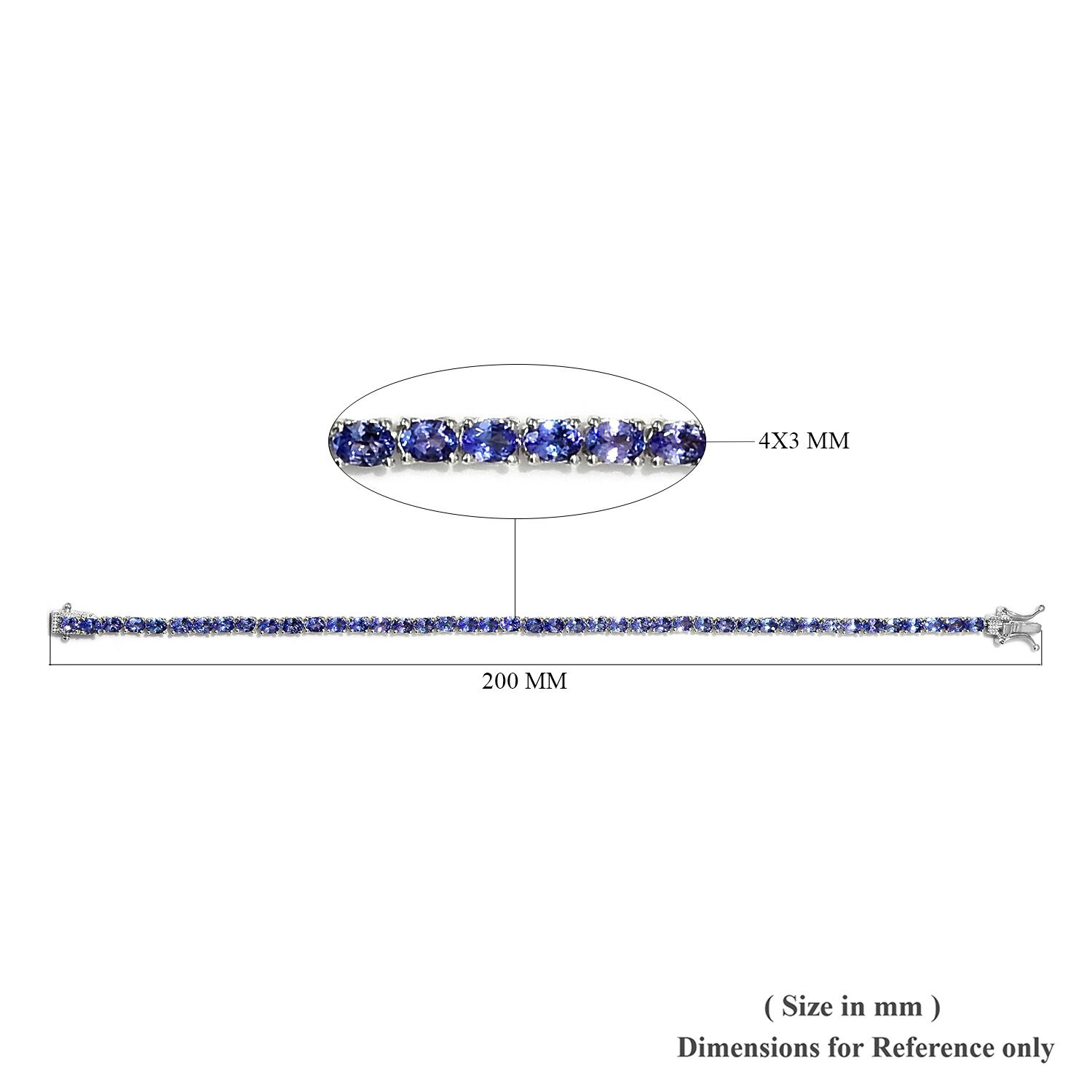 Tanzanite (Ovl) Tennis Bracelet (Size 8) in Platinum Overlay Sterling Silver 7.00 Ct, Silver wt 8.00 Gms