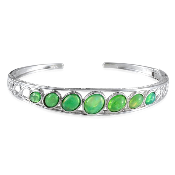 Green Ethiopian Opal (Ovl 1.25 Ct) Cuff Bangle in Platinum Overlay Sterling Silver (Size 7.5) 5.150 