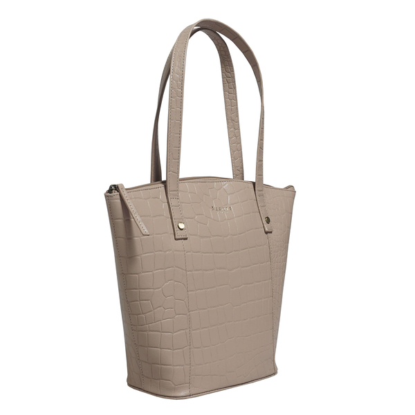 ASSOTS LONDON Melanie 100% Genuine Leather Croc Pattern Tote Bag with Handle Drop (Size 29x23x13 Cm) - Nude