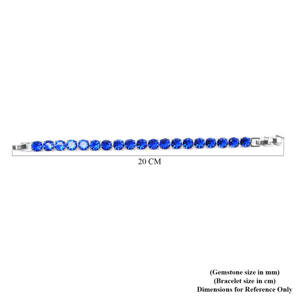 Simulated Blue Sapphire Tennis Bracelet (Size 8 with Extender) in Silver Tone