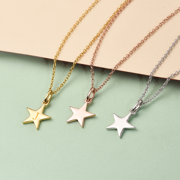 Personalised Engraved Initial Star  Pendant with Chain