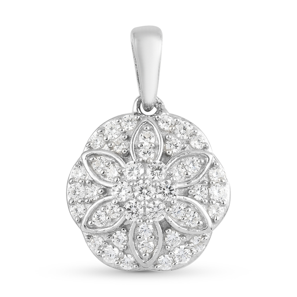 Lustro Stella Platinum Overlay Sterling Silver Floral Pendant Made with Finest CZ 1.09 Ct.