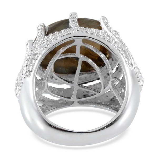 Labradorite (Ovl 12.00 Ct), Diamond Ring in Platinum Overlay Sterling Silver 12.010 Ct.