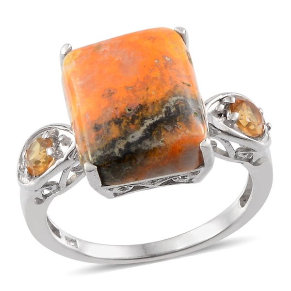Bumble Bee Jasper (Oct 8.75 Ct), Citrine Ring in Platinum Overlay Sterling Silver 9.250 Ct.
