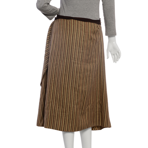 Beige Brown and Multi Colour Wrap Skirt Free Size