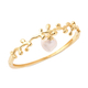 LucyQ Baroque Freshwater White Pearl Splash and Drip Design Bangle (Size 7.5) in Yellow Gold Overlay