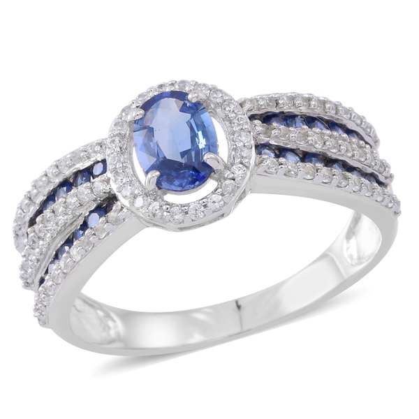 2 Ct AAA Ceylon Sapphire Kanchanaburi Blue Sapphire and Zircon Ring in 9K White Gold