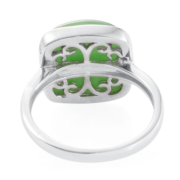 Green Jade (Cush) Solitaire Ring in Platinum Overlay Sterling Silver 9.750 Ct.