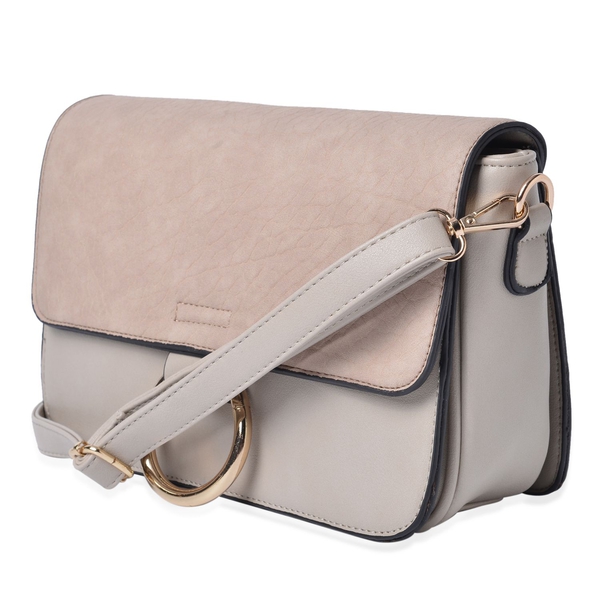 Stella Grey and Chocolate Colour Crossbody Bag with Adjustable and Removable Shoulder Strap (Size 27.5x18x8 Cm)