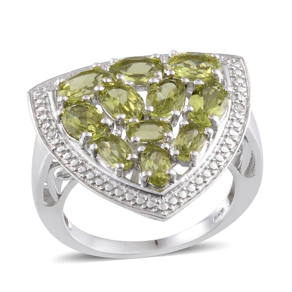 Hebei Peridot (Ovl), Diamond Ring in Platinum Overlay Sterling Silver 3.760 Ct.
