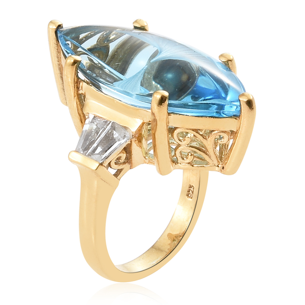 TJC Launch - Marambaia Topaz (Mrq), Natural Cambodian Zircon Ring in 14K Gold Overlay Sterling Silver 25.000 Ct. Silver wt 9.20 Gms.