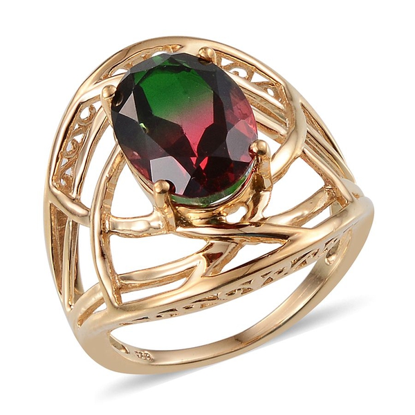 Tourmaline Colour Quartz (Ovl) Solitaire Ring in 14K Gold Overlay Sterling Silver 6.500 Ct.