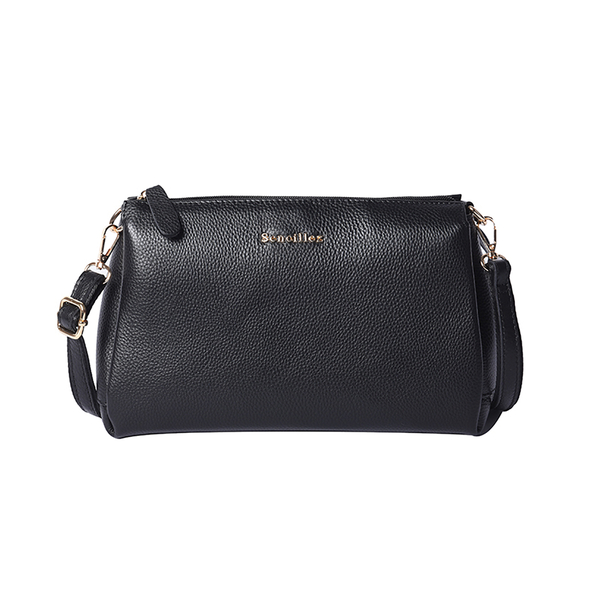 SENCILLEZ Genuine Leather Crossbody Bag with Shoulder Strap - Black