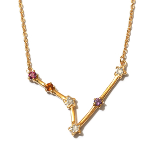 Diamond, Rhodolite Garnet, and Multi Gemstone  Necklace (Size - 18 With 2 Inch Extender) ) in 14K Go