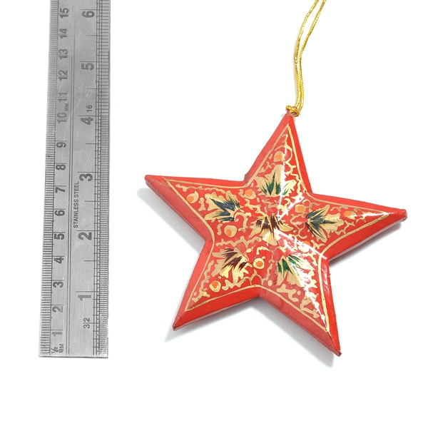 (Option 1) Christmas Decorations - Set of 3 Red Colour Paper Mache Hanging Christmas Stars