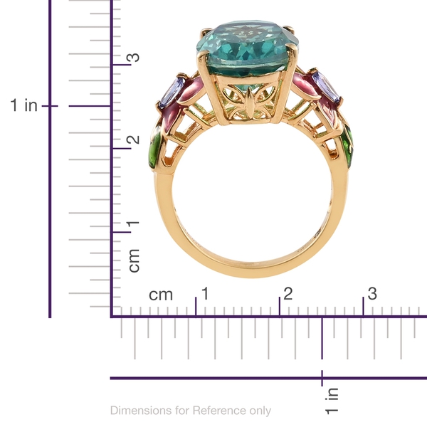GP Peacock Quartz (Ovl 13.30 Ct), Tanzanite and Kanchanaburi Blue Sapphire Ring in 14K Gold Overlay Sterling Silver 13.500 Ct.