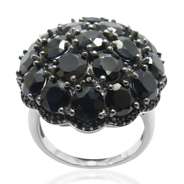 Boi Ploi Black Spinel (Rnd) Cluster Ring in Rhodium Plated Sterling Silver 12.990 Ct.