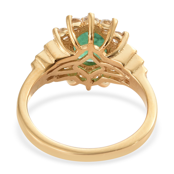 AA Kagem Zambian Emerald (Ovl), Natural Cambodian Zircon Ring in 14K Gold Overlay Sterling Silver 2.350 Ct.