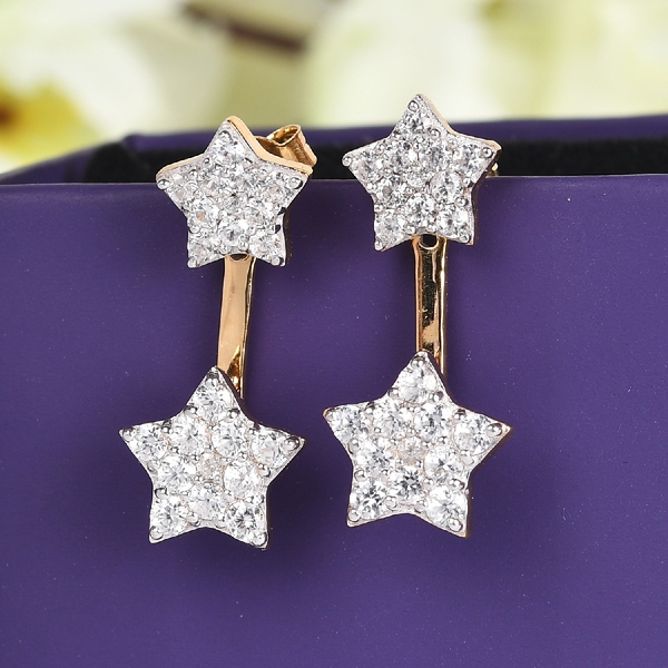 Sundays Child Natural Cambodian Zircon Star Earrings in 14K Gold Overlay Sterling Silver 2.700 Ct, S