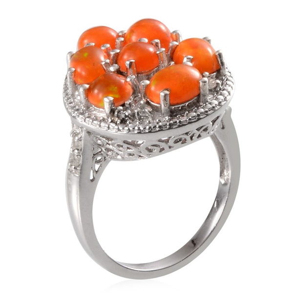 Orange Ethiopian Opal (Rnd 0.50 Ct), White Topaz Ring in Platinum Overlay Sterling Silver 3.750 Ct.