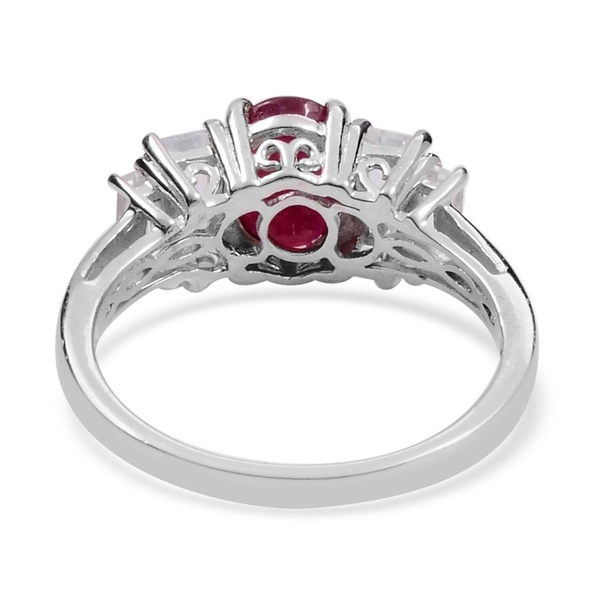 African Ruby (Ovl 2.00 Ct), White Topaz Ring in Platinum Overlay Sterling Silver 3.500 Ct.