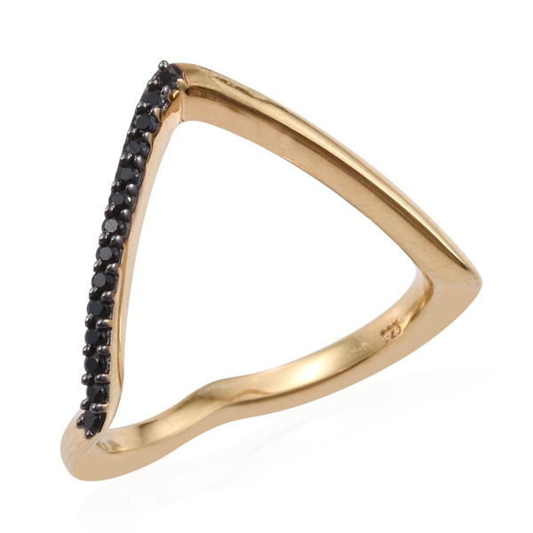 Boi Ploi Black Spinel (Rnd) Wishbone Ring in 14K Gold Overlay Sterling Silver 0.250 Ct.